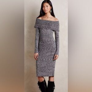 NWT Anthropologie MOTH Sojourn Off Shoulder Gray Sweater Dress Size XS
